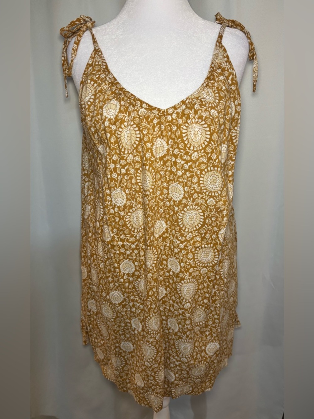 Old Navy Floral Tie Strap Sundress Mustard Boho Summer Dress L - Picture 2 of 6